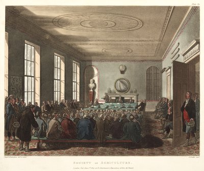 Sociedad de Agricultura, de Ackermanns Microcosm of London, grabado por Joseph Constantine Stadler (fl.1780-1812) 1809 de T. and Pugin Rowlandson